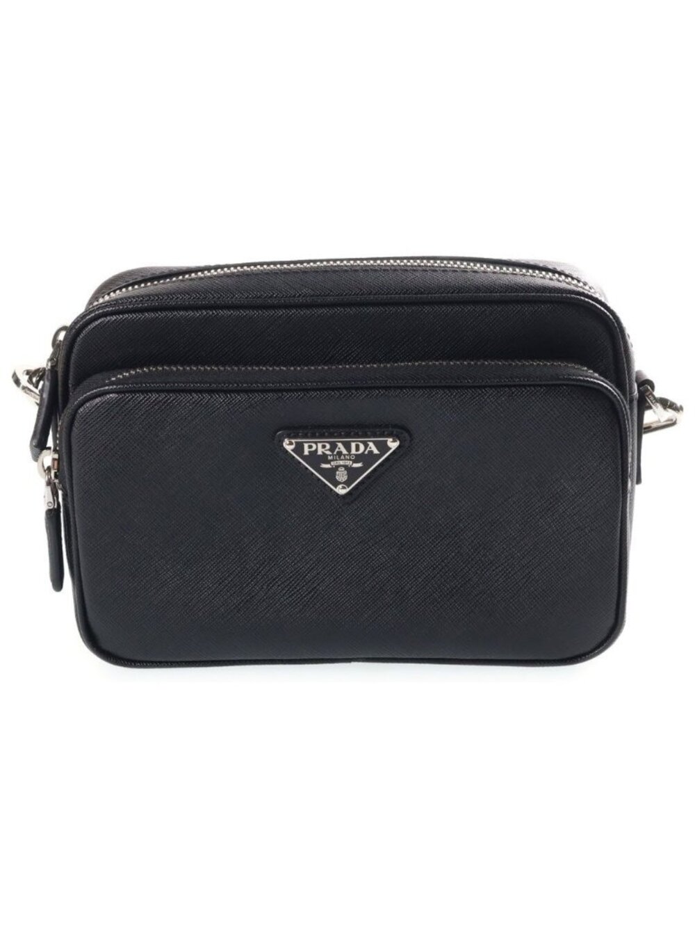 Prada Shoulder Bag Triangle Logo Saffiano Leather Black